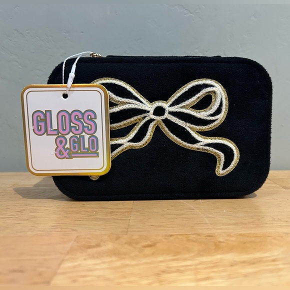 GLOSS & GLO Black Velvet Jewelry Organizer. Gold Sequin Bow. Brand New With Tags - Picture 1 of 7